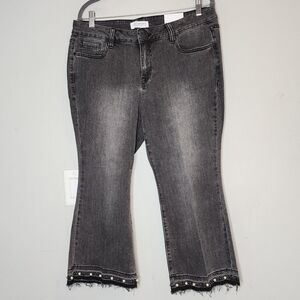 NWT Lane Bryant Pearl Embellished Kick Boot charcoal Super stretch jeans Sz 16P